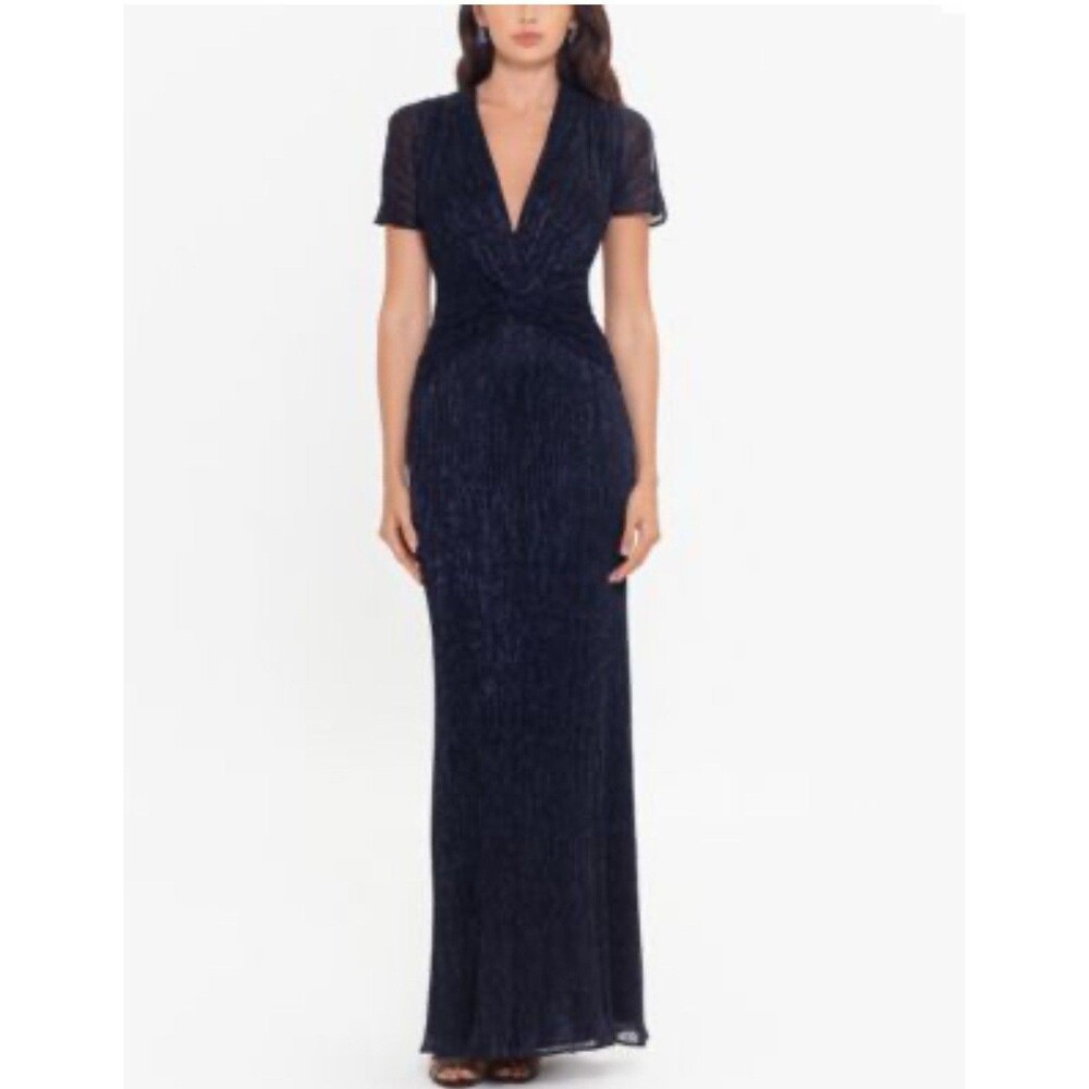 Xscape Navy Blue V-Neck Maxi Dress